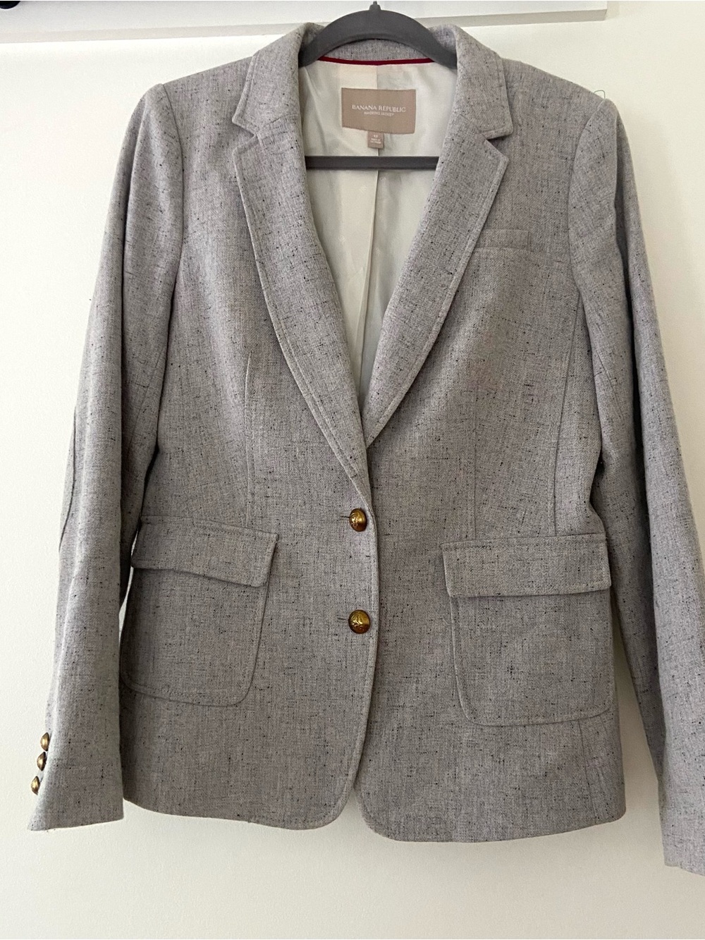Banana Republic Hacking Jacket Blazer Size 12 Wool Gray Preppy Elbow Patch Money
